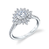Round Cut Floral Halo Engagement Ring - Aspen