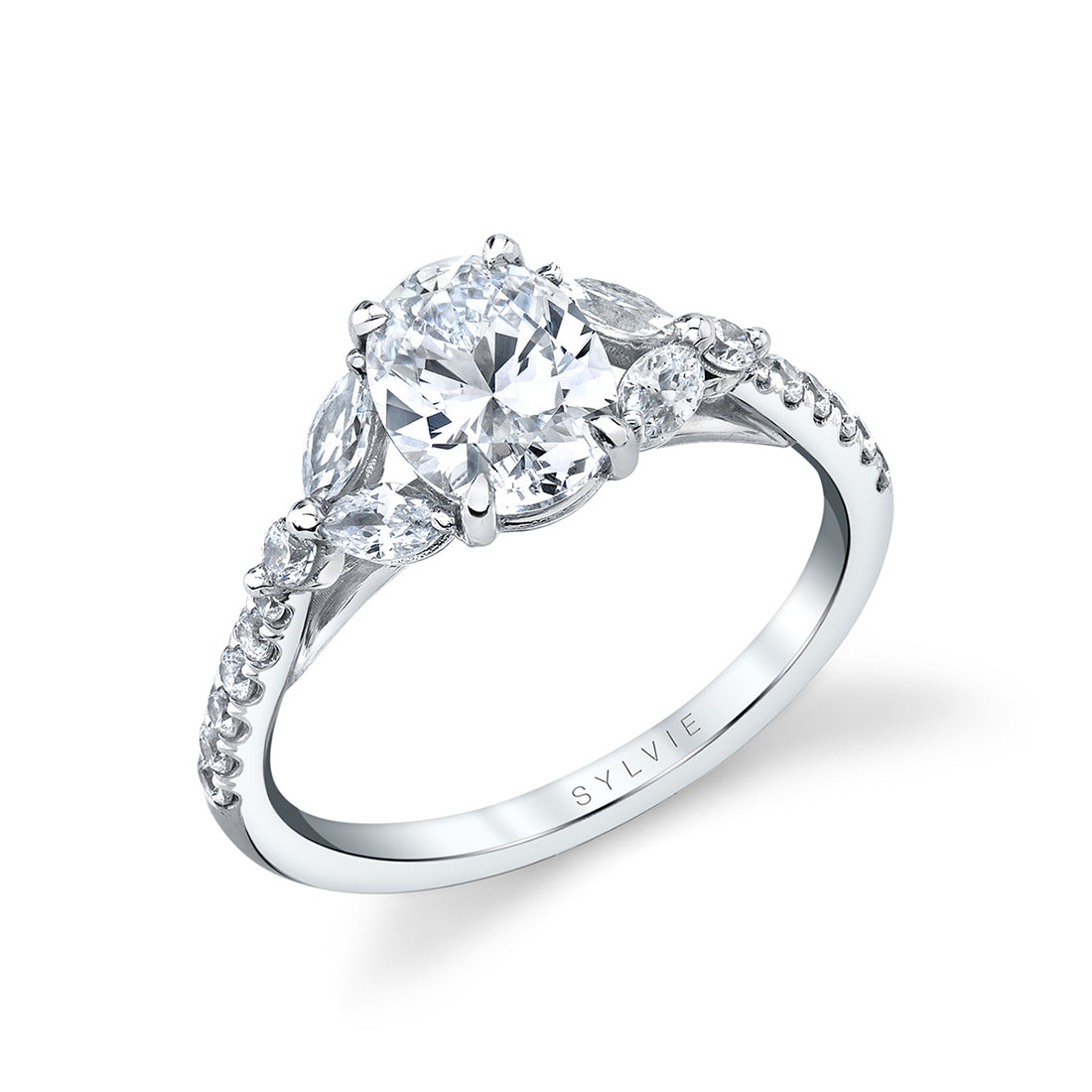 Oval Cut Unique Three Stone Engagement Ring - Bernice