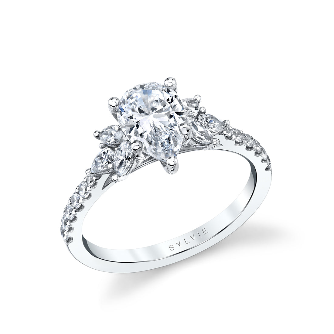 Pear Cut Classic Engagement Ring with Side Stones - Bethany
