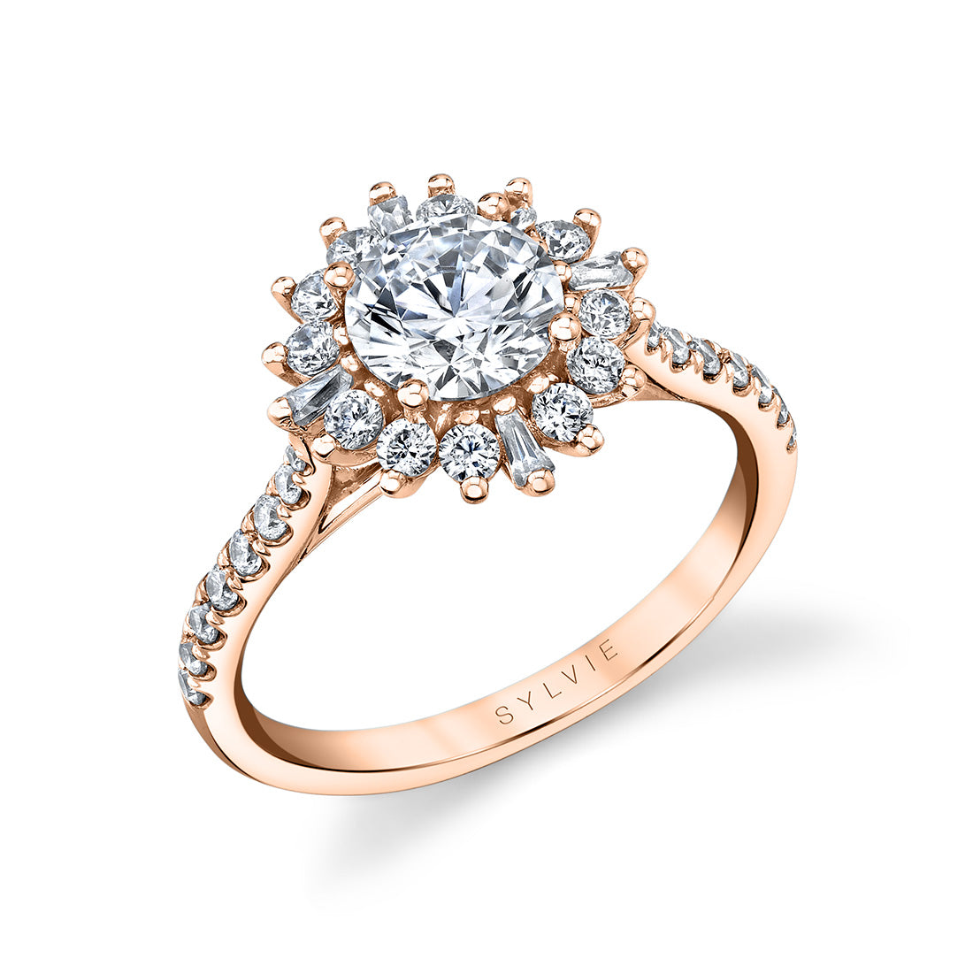 Round Cut Floral Halo Engagement Ring - Ariana