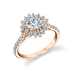 Round Cut Floral Halo Engagement Ring - Ariana