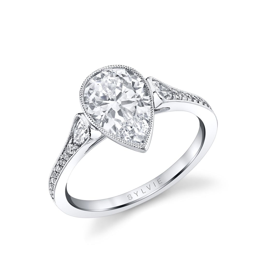 Pear Cut Milgrain Bezel Engagement Ring - Brianna