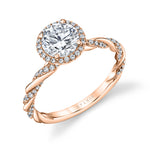 Round Cut Spiral Engagement Ring with Halo - Carson