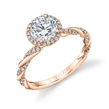 Round Cut Spiral Engagement Ring with Halo - Carson