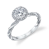 Round Cut Spiral Engagement Ring with Halo - Carson