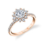Round Cut Floral Halo Engagement Ring - Angela