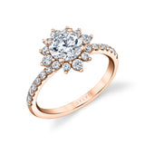 Round Cut Floral Halo Engagement Ring - Angela
