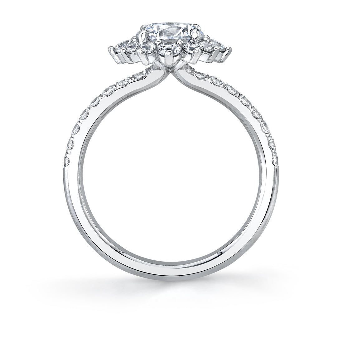 Round Cut Floral Halo Engagement Ring - Angela