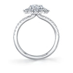 Round Cut Floral Halo Engagement Ring - Angela