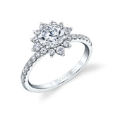 Round Cut Floral Halo Engagement Ring - Angela