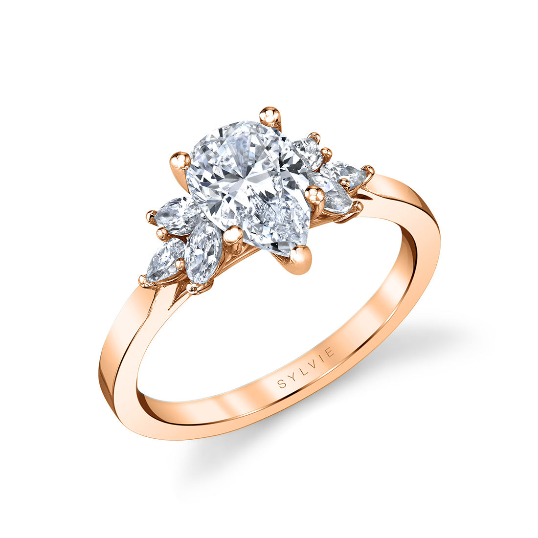 Pear Cut Multi Side Stone Engagement Ring - Darby