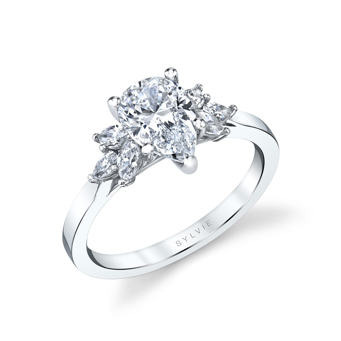 Pear Cut Multi Side Stone Engagement Ring - Darby