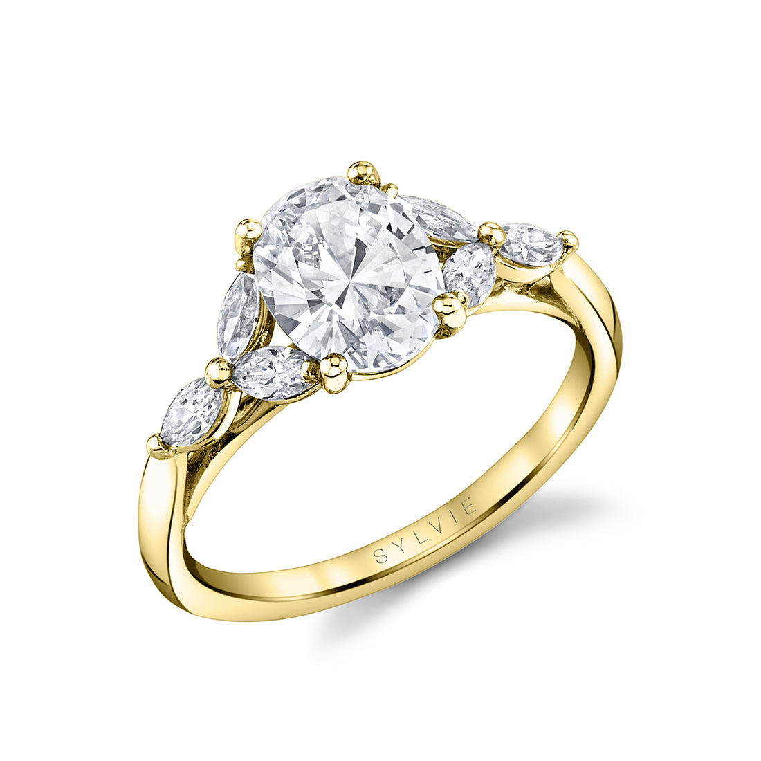 Oval Cut Engagement Ring with Marquis Accent Side Diamonds - Dawsyn