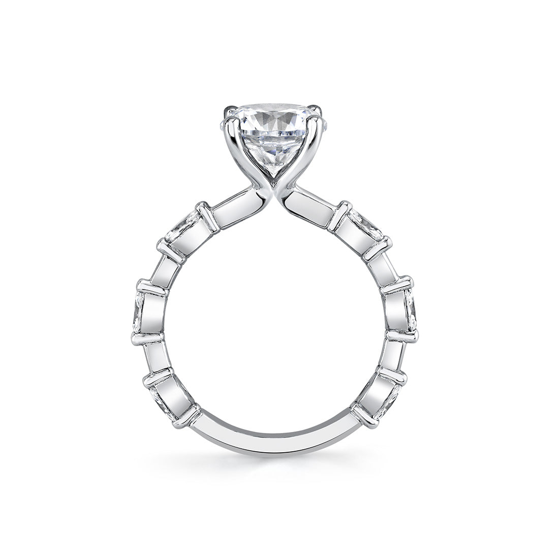 Round Cut Spaced Marquise Diamond Engagement Ring - Eszter