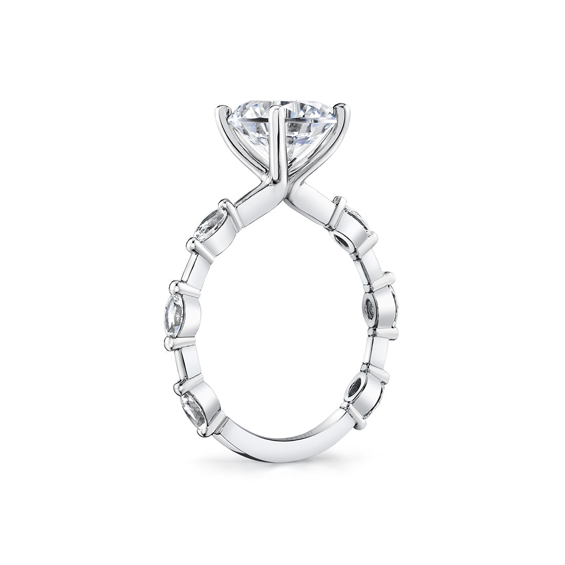 Round Cut Spaced Marquise Diamond Engagement Ring - Eszter