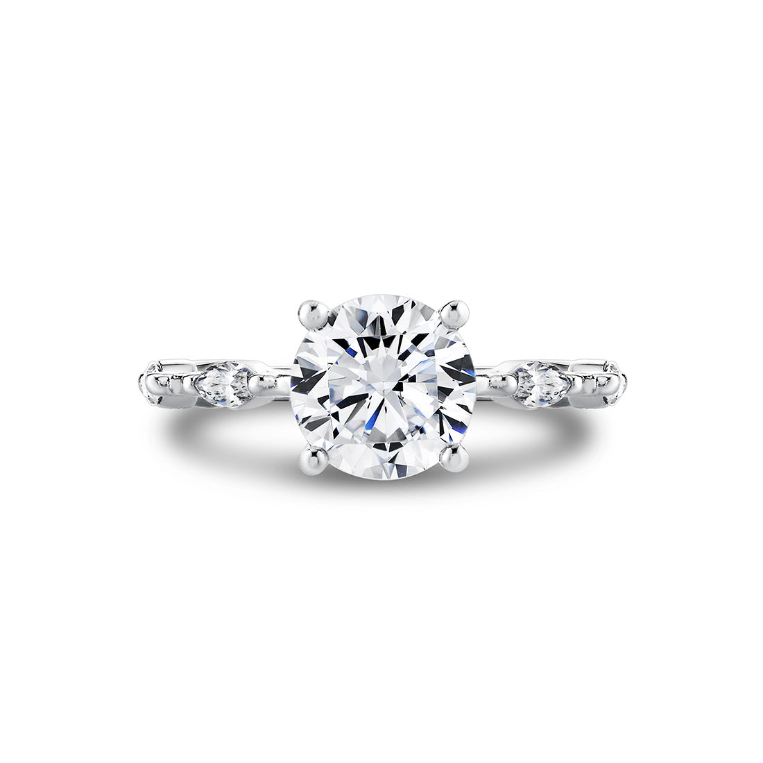 Round Cut Spaced Marquise Diamond Engagement Ring - Eszter