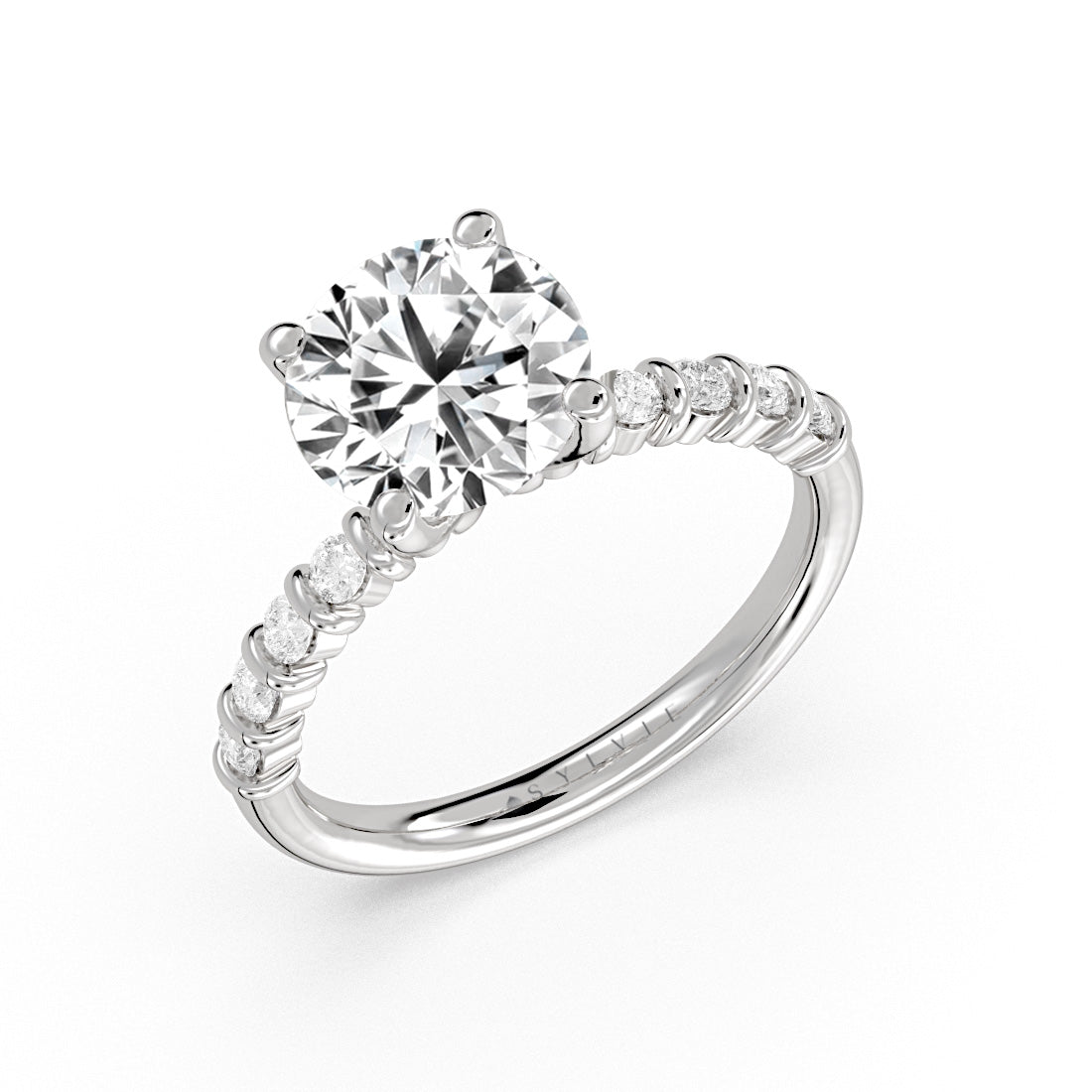 Round Cut Bar Set Diamond Engagement Ring - Nell