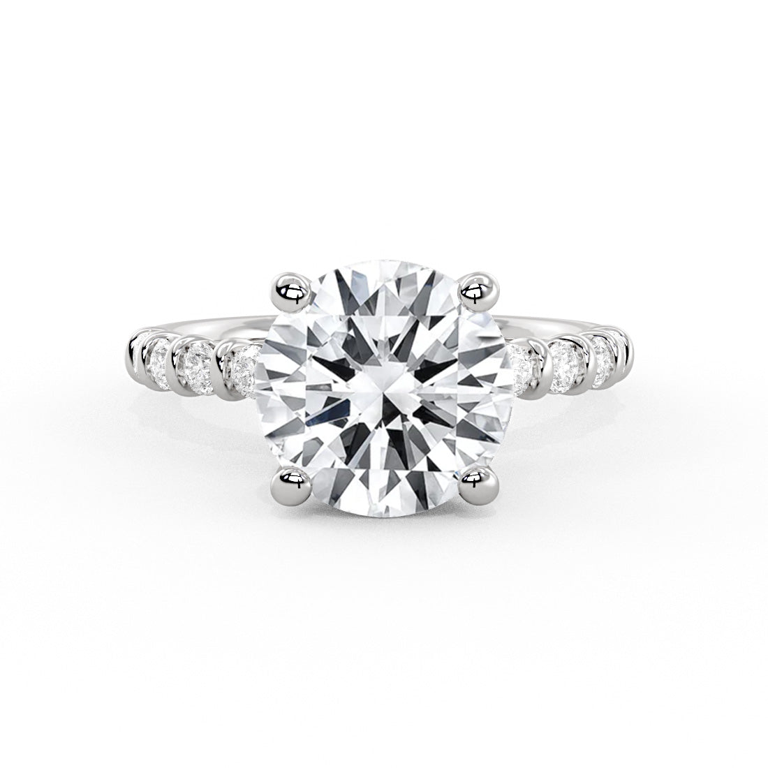 Round Cut Bar Set Diamond Engagement Ring - Nell