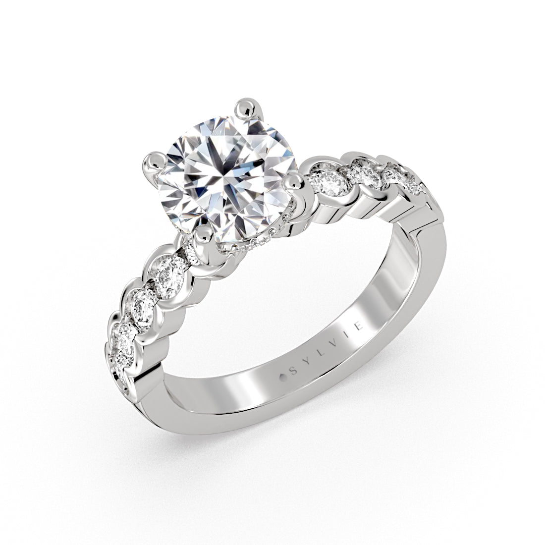 Round Cut Half Bezel Diamond Engagement Ring - Haven