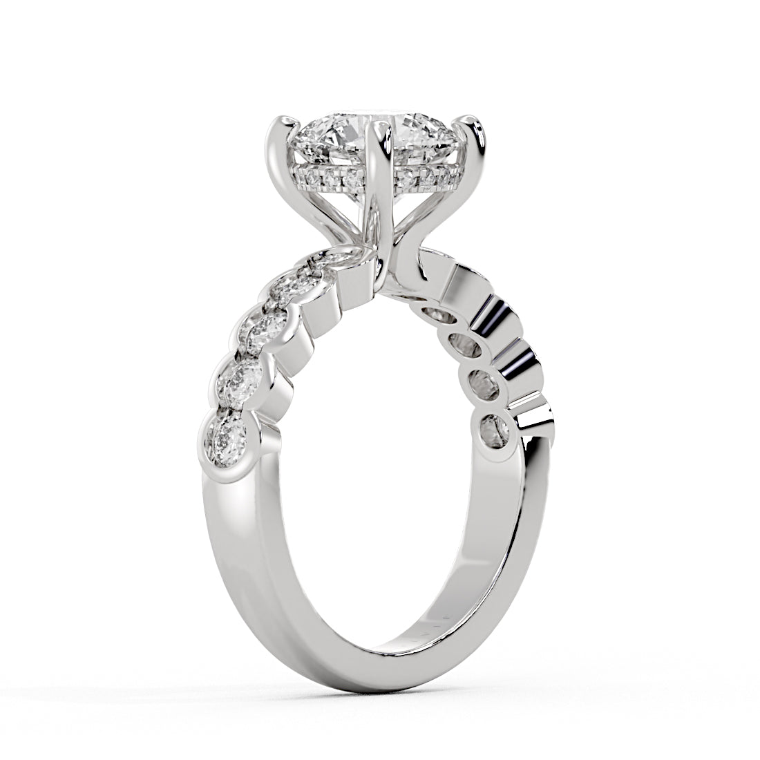 Round Cut Half Bezel Diamond Engagement Ring - Haven