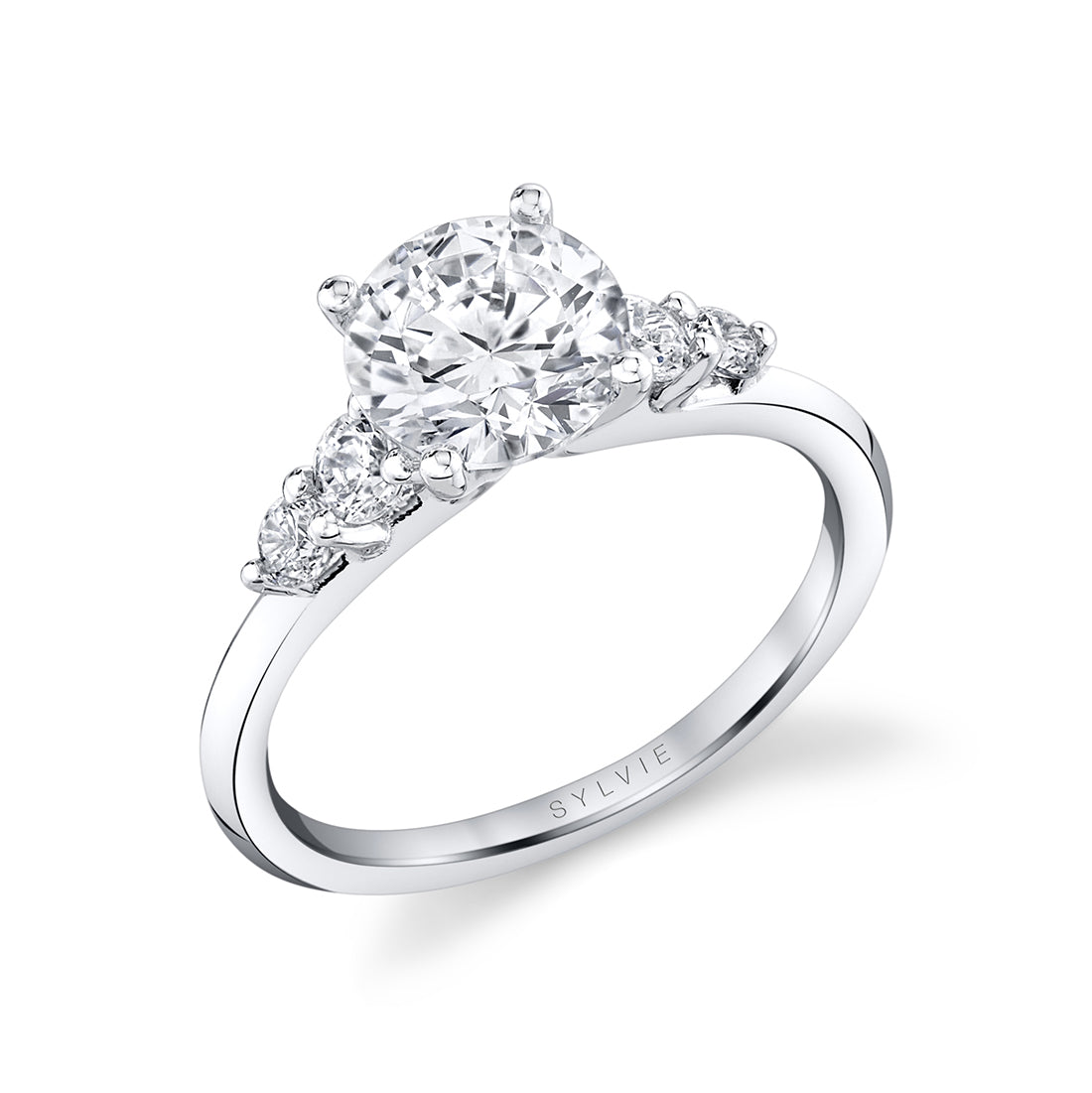 Round Cut Classic Engagement Ring with Side Stones - Daria