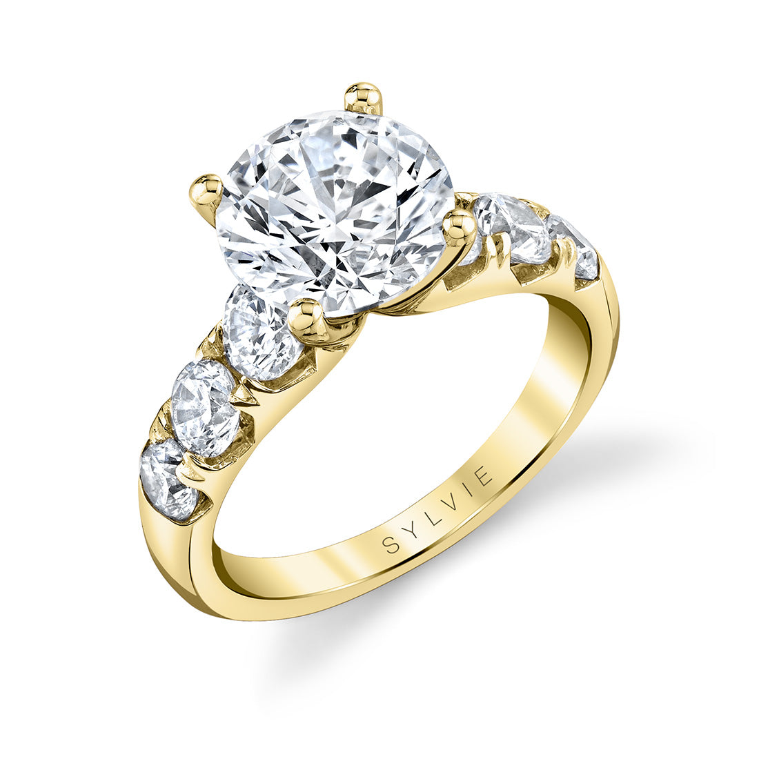Thick Band Classic Diamond Round Cut Engagement Ring - Davina