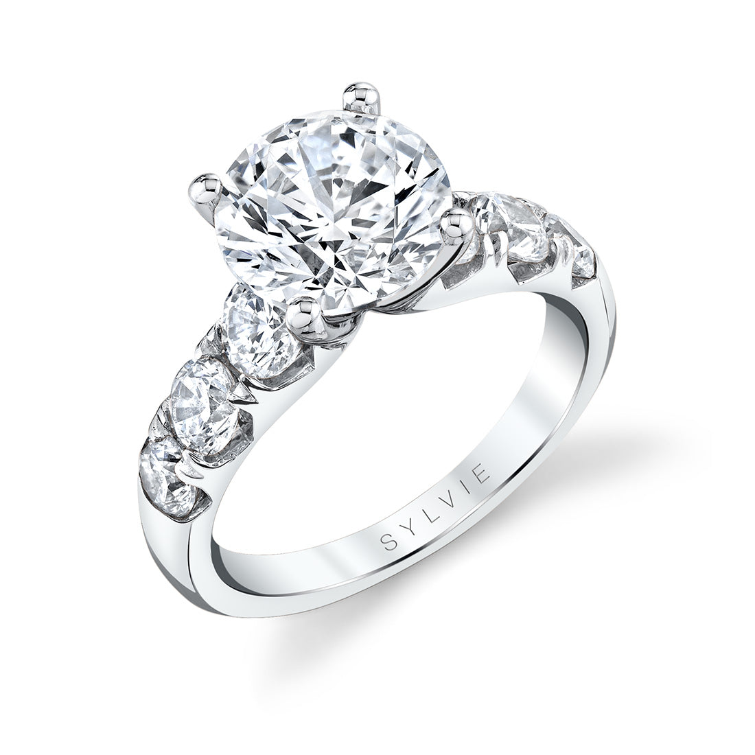 Thick Band Classic Diamond Round Cut Engagement Ring - Davina