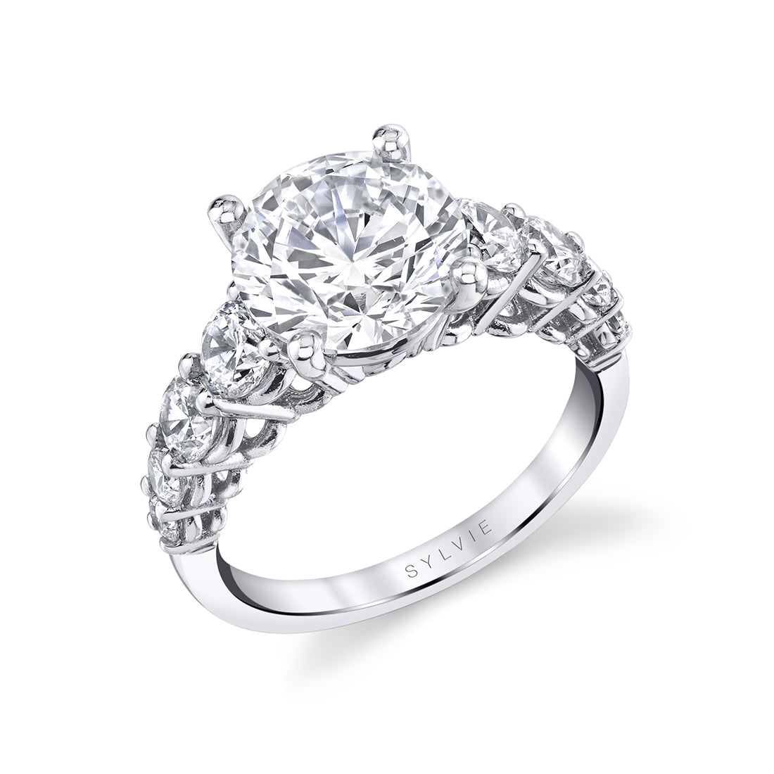 Thick Diamond Band Round Cut Engagement Ring - Collins