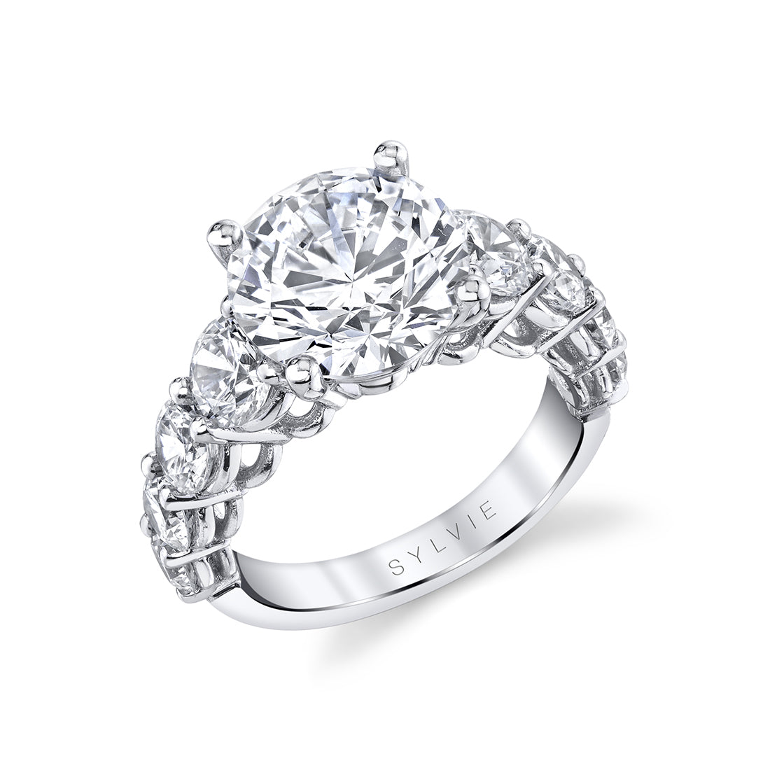 Thick Diamond Band Round Cut Engagement Ring - Constance
