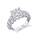 Thick Diamond Band Round Cut Engagement Ring - Constance