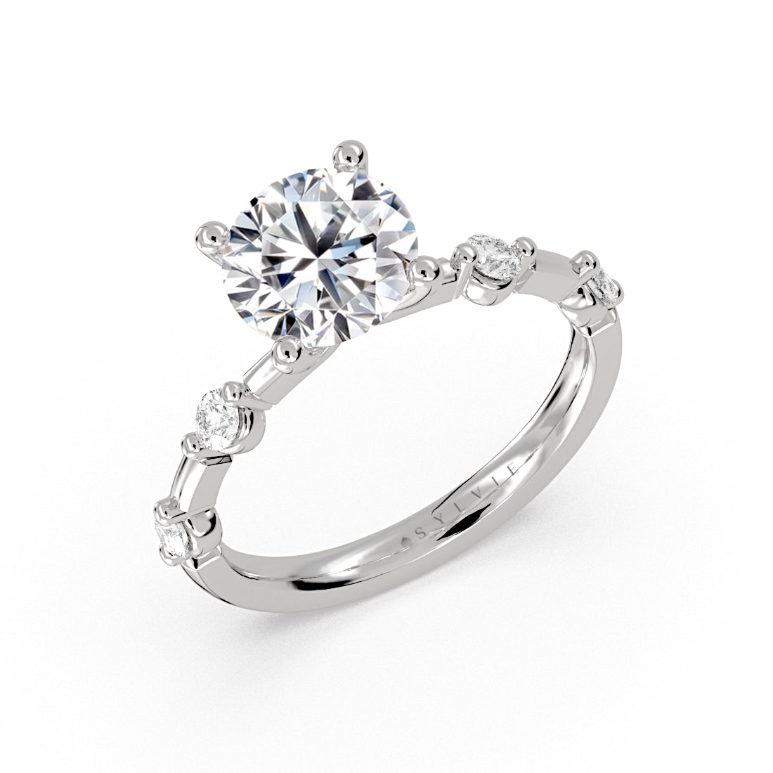 Round Cut Spaced Diamond Engagement Ring - Aura