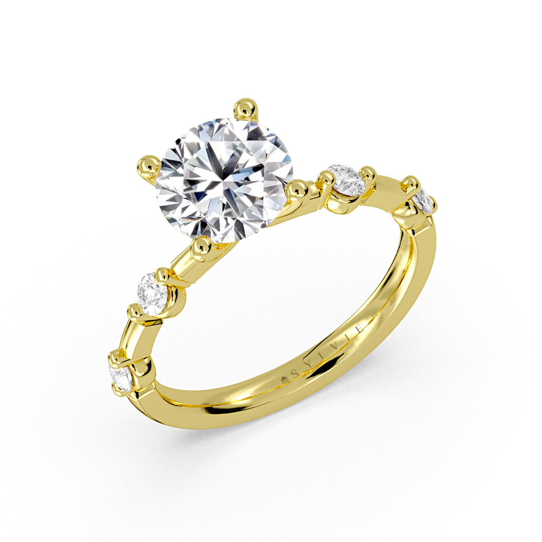 Round Cut Spaced Diamond Engagement Ring - Aura