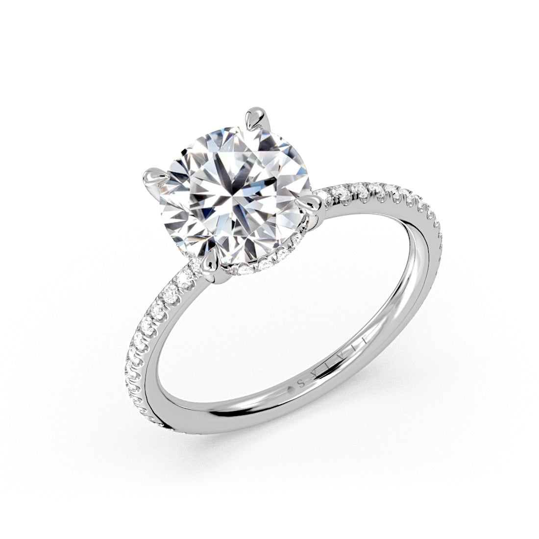 Round Cut Hidden Halo Classic Engagement Ring - Honey