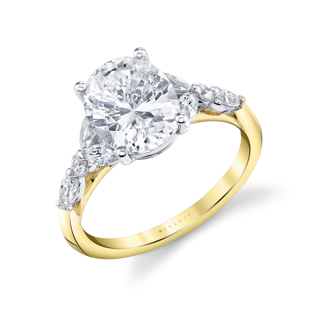 Oval Cut Two Tone Nine Stone Engagement Ring - Selina