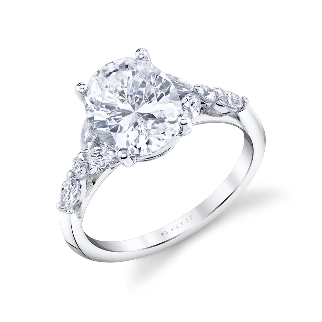 Oval Cut Two Tone Nine Stone Engagement Ring - Selina