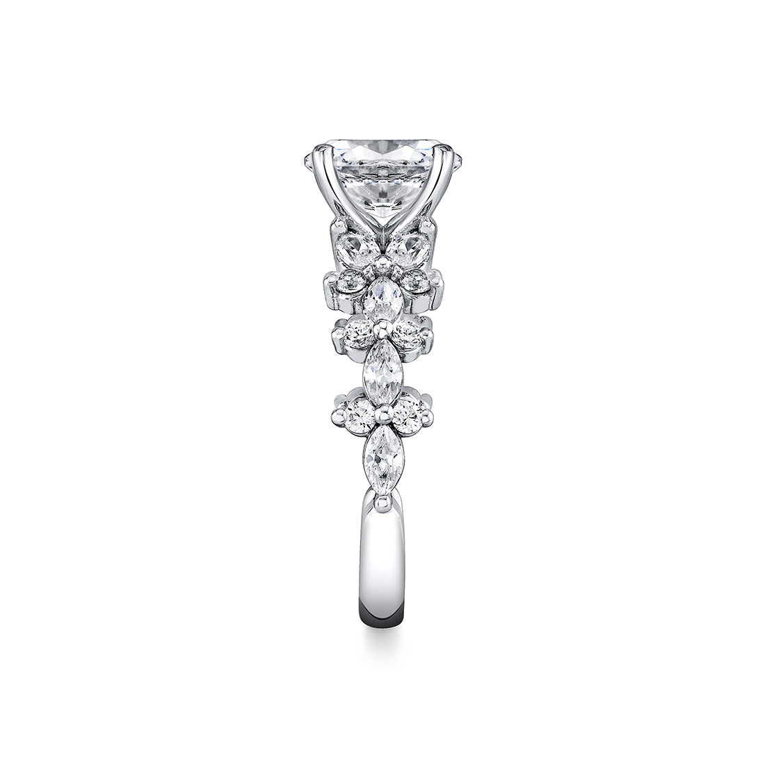 Tulira Flared Round and Marquise Floral Inspired Engagement Ring - Dahlia