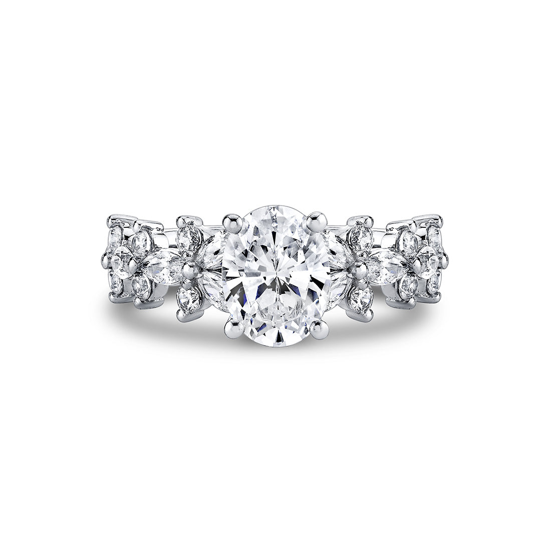 Tulira Flared Round and Marquise Floral Inspired Engagement Ring - Dahlia