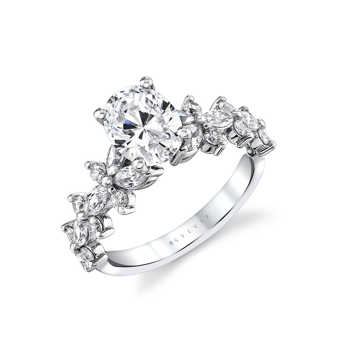 Tulira Flared Round and Marquise Floral Inspired Engagement Ring - Dahlia