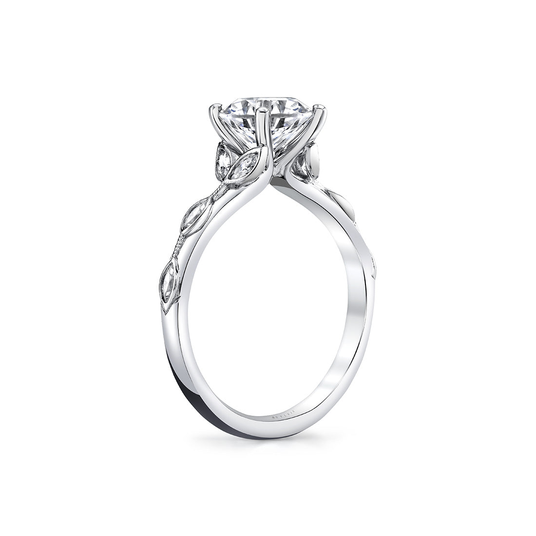 Tulira Bezel Petal and Leaf Engagement Ring - Opal