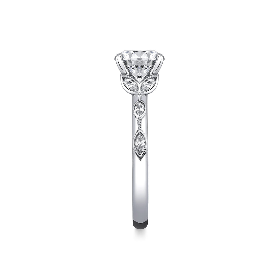 Tulira Bezel Petal and Leaf Engagement Ring - Opal