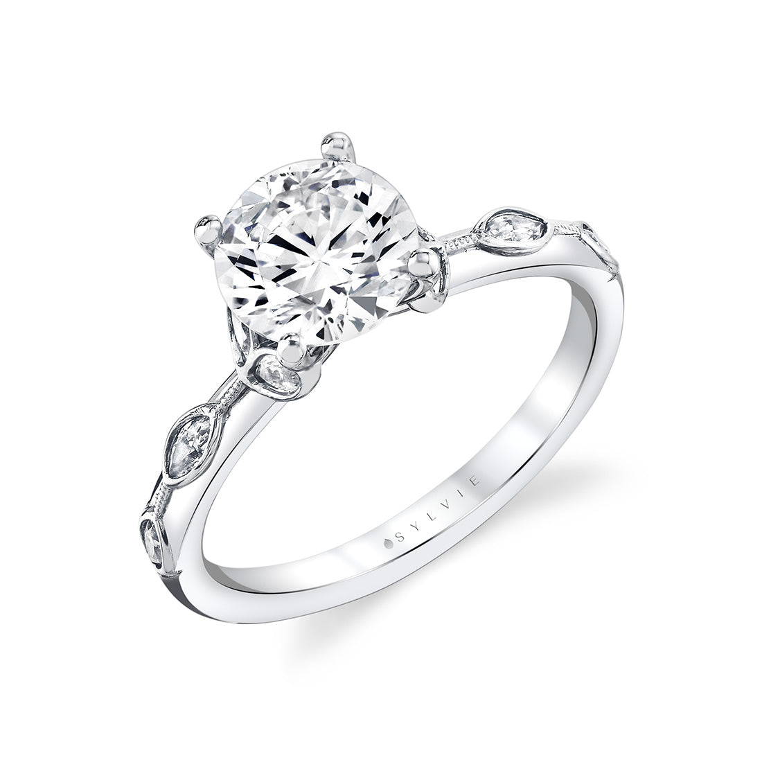 Tulira Bezel Petal and Leaf Engagement Ring - Opal
