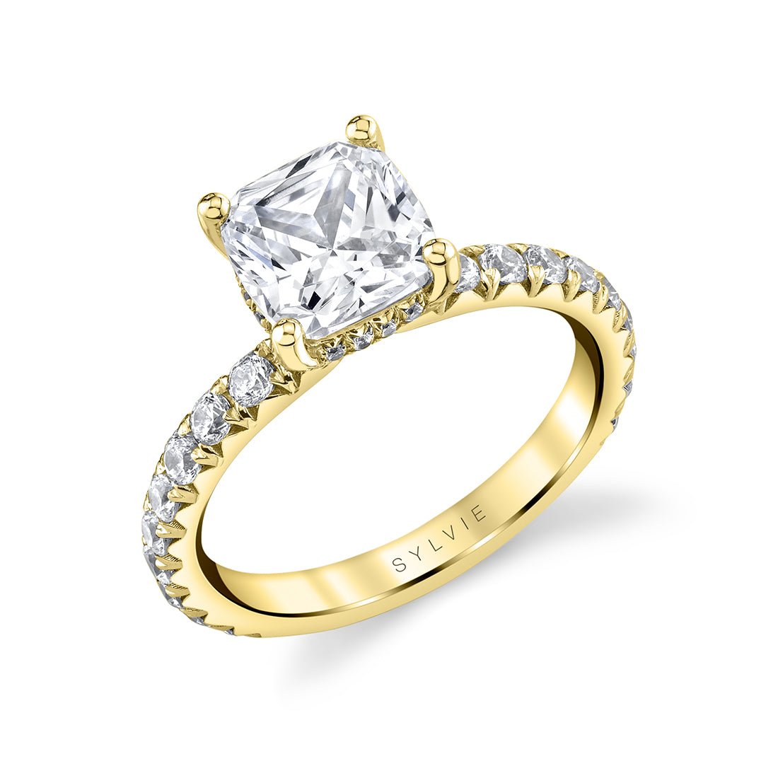 Cushion Cut Classic Engagement Ring with Hidden Halo - Malencia
