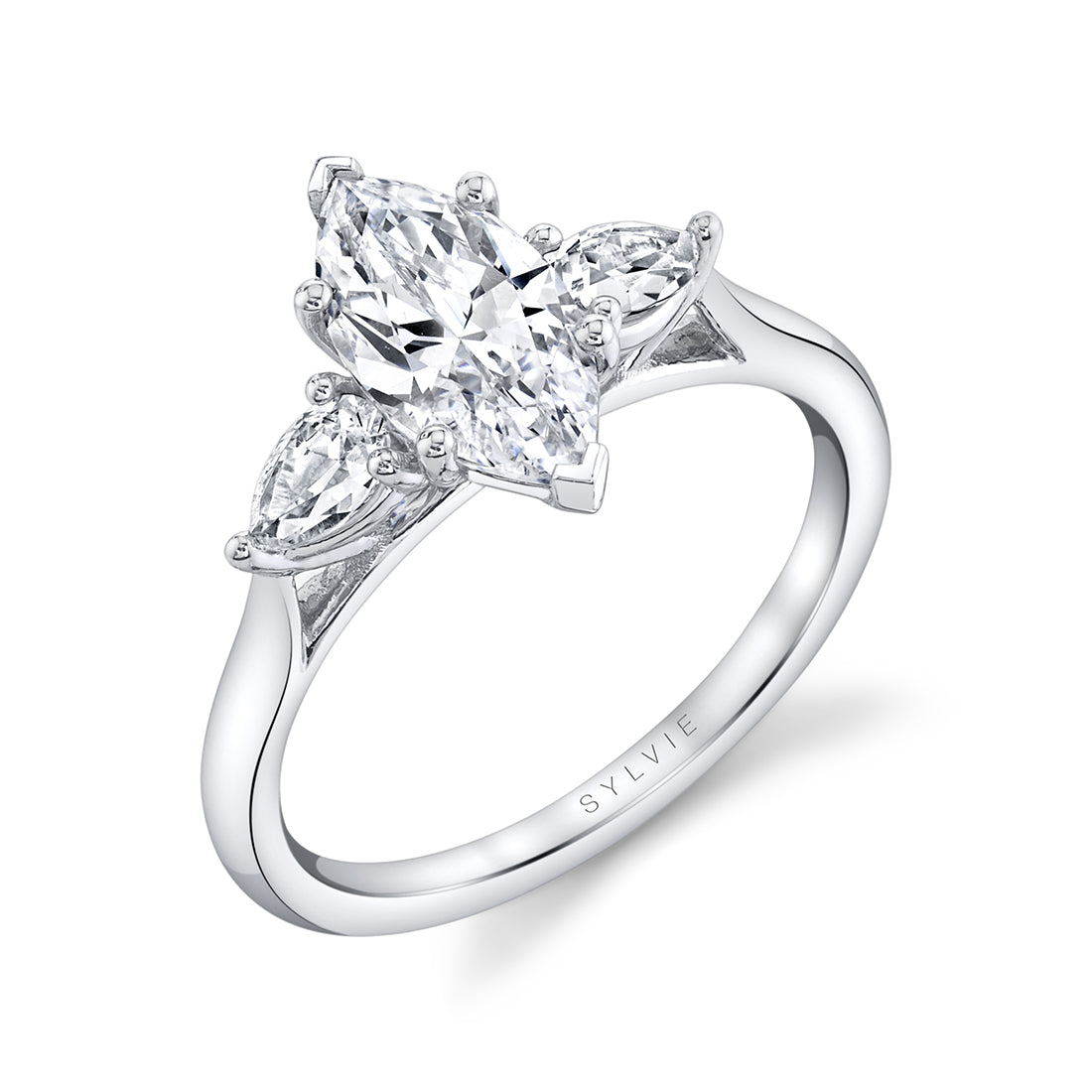 Marquise Cut Three Stone Engagement Ring - Martine