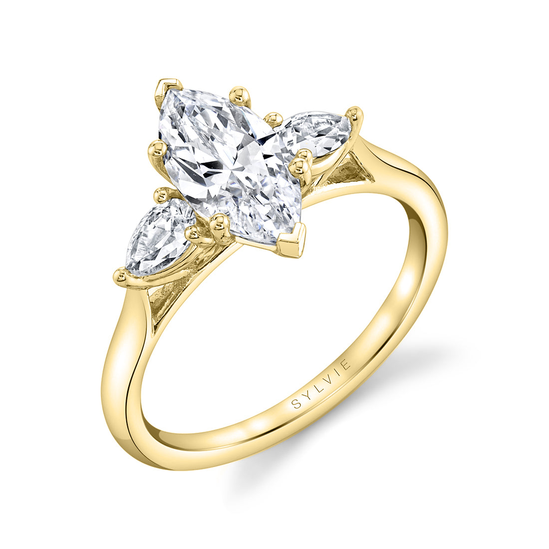 Marquise Cut Three Stone Engagement Ring - Martine