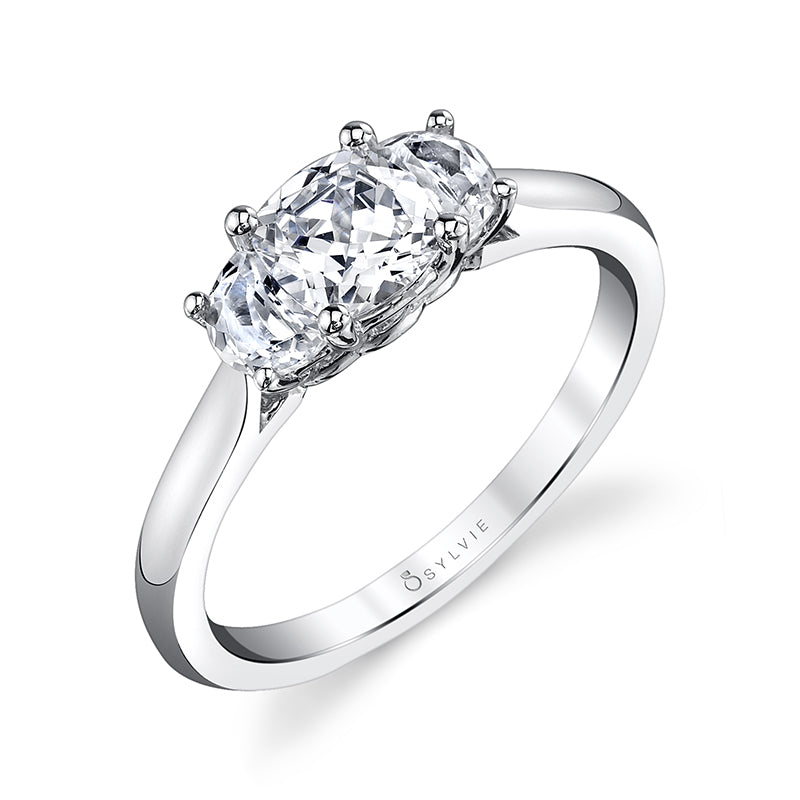 Cushion Cut Three Stone Engagement Ring
