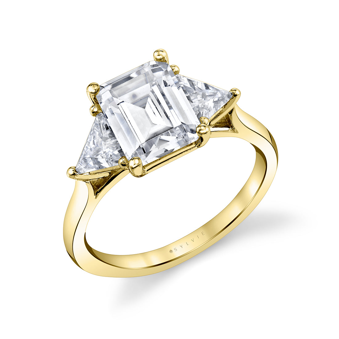 Emerald Cut Unique Three Stone Engagement Ring - Teresia