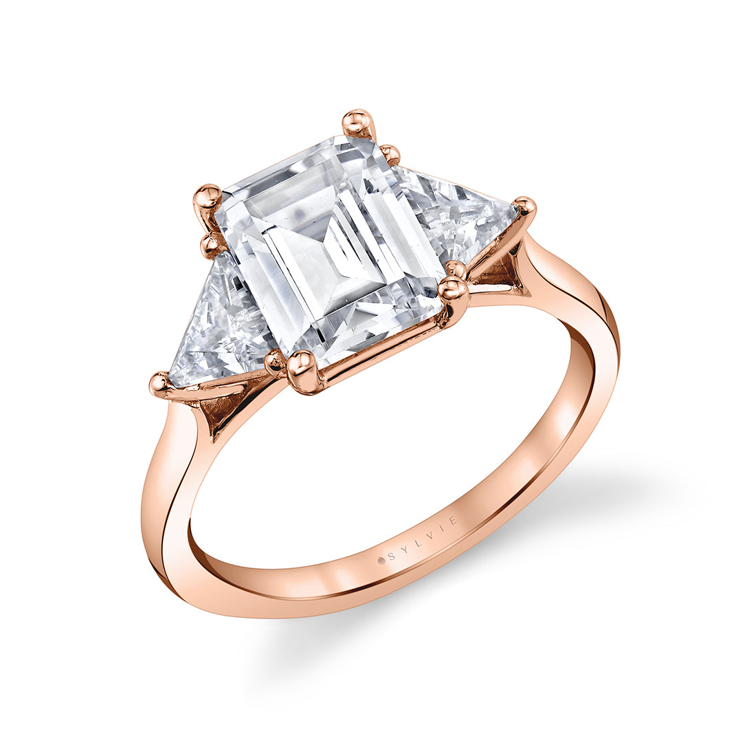 Emerald Cut Unique Three Stone Engagement Ring - Teresia