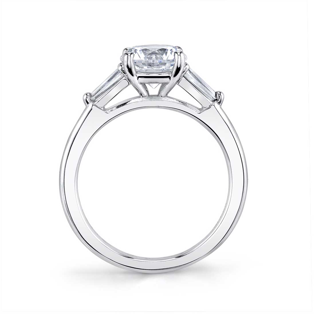 Round Cut Three Stone Engagement Ring With Baguettes - Nicolette