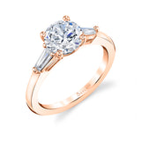 Round Cut Three Stone Engagement Ring With Baguettes - Nicolette