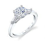 Round Cut Three Stone Engagement Ring With Baguettes - Nicolette